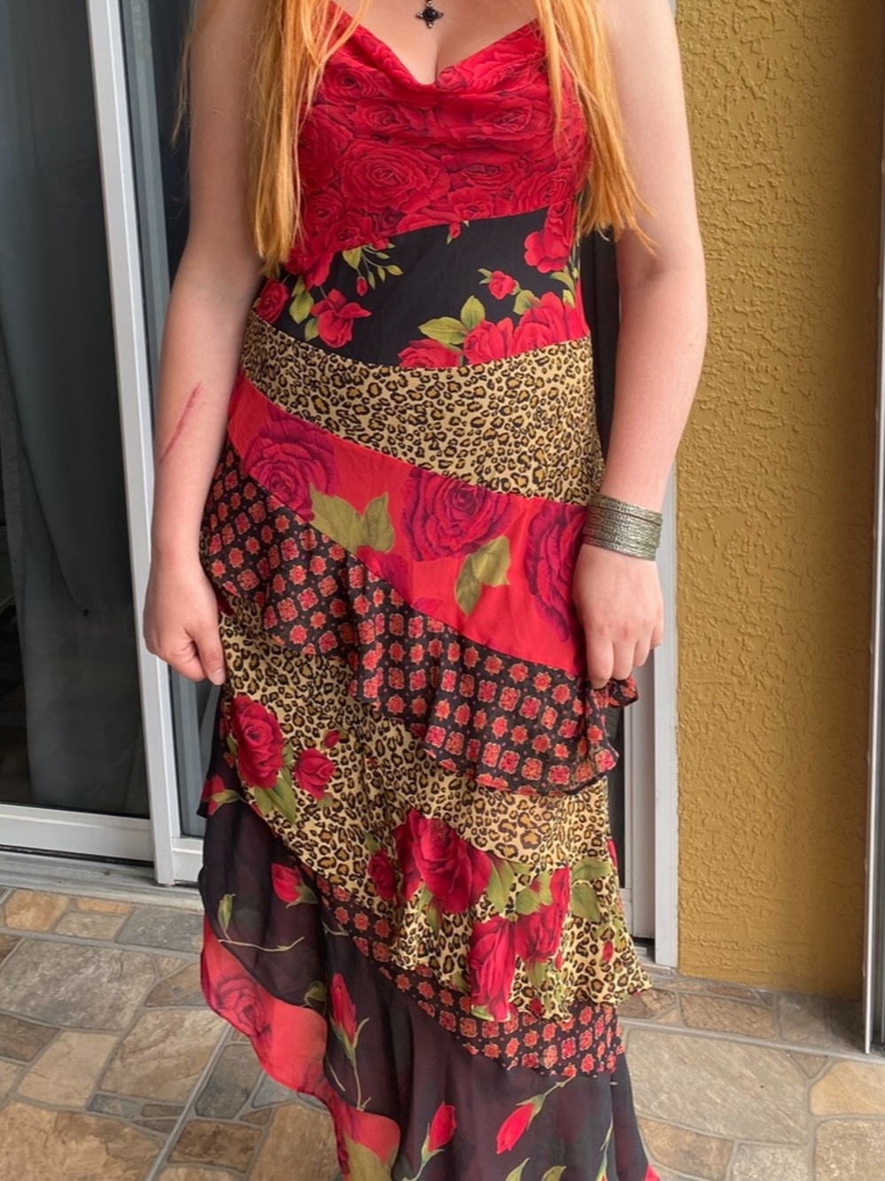 Victoria's Secret RARE vintage Red & Black Floral Tiered Maxi Dress